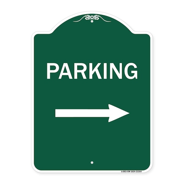 Signmission Designer Series Parking Right Arrow, Green & White Aluminum Sign, 18" x 24", GW-1824-23364 A-DES-GW-1824-23364 - main
